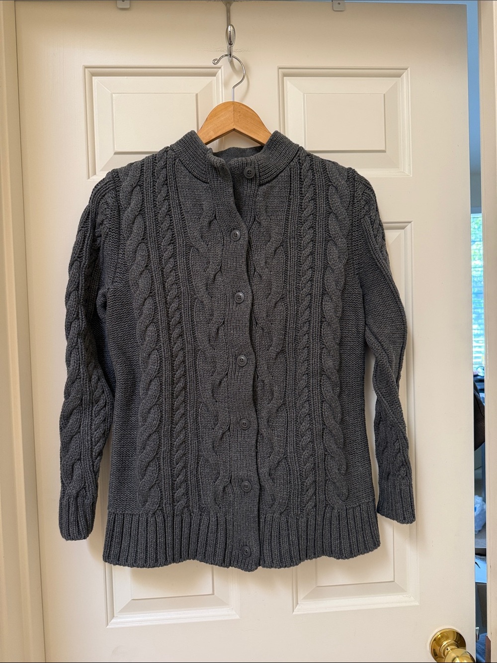 L.L. Bean Women's 100% Cotton Cable Knit Cardigan - Dark Gray - Small